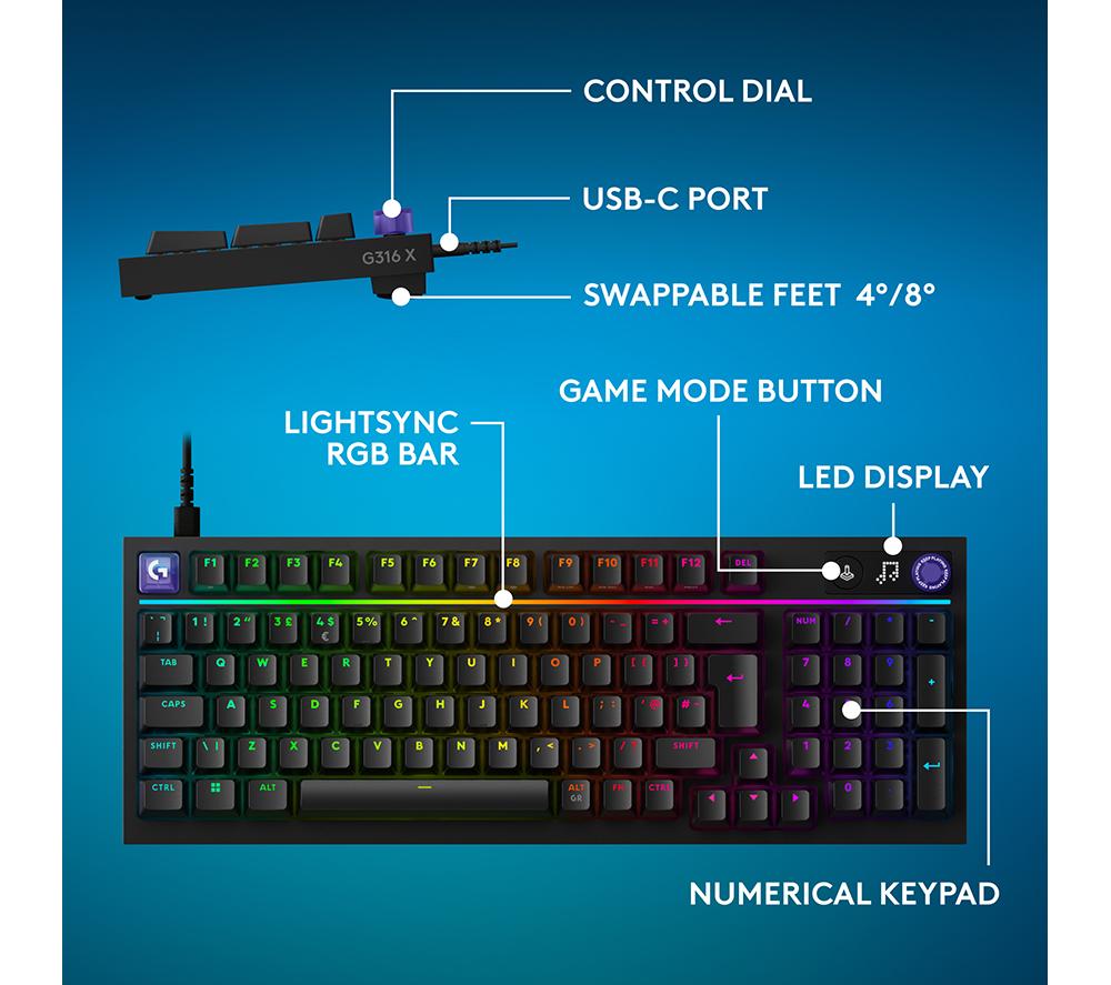 LOGITECH G316 X 98 Mechanical Gaming Keyboard - Black image number 10 of 11