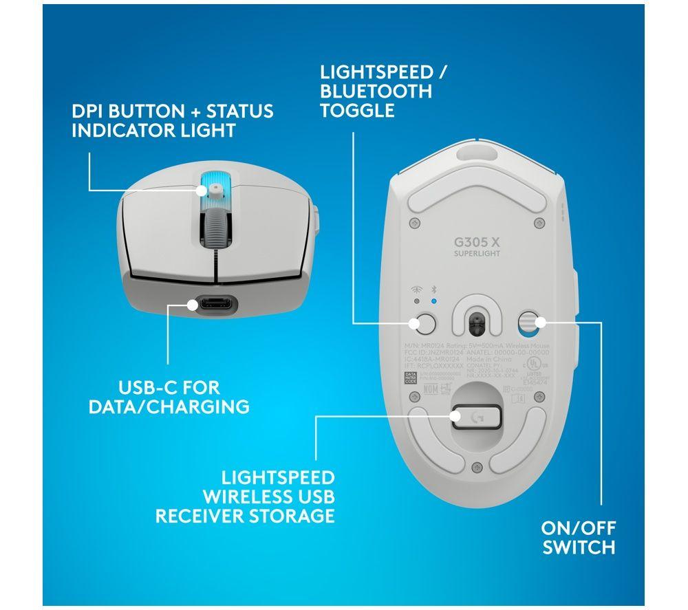 LOGITECH G305 X Superlight Wireless Optical Gaming Mouse - White image number 2 of 5