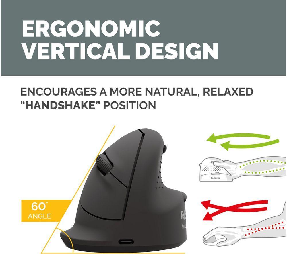 FELLOWES Breyta Plus+ Vertical Ergonomic Optical Mouse - Black, Large, Right-Handed image number 7 of 10