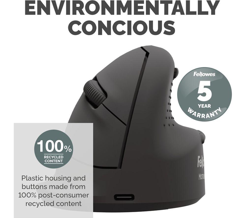 FELLOWES Breyta Plus+ Vertical Ergonomic Optical Mouse - Black, Large, Right-Handed image number 9 of 10