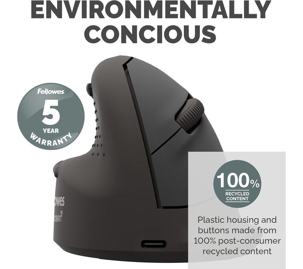 FELLOWES Breyta Plus+ Vertical Ergonomic Optical Mouse - Black, Large, Left-Handed image number 9 of 10