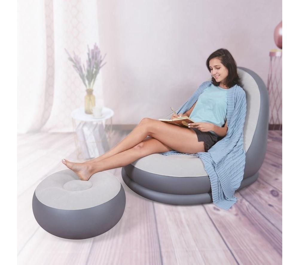 BENROSS Deluxe Inflatable Lounger with Foot Stool - White image number 2 of 2