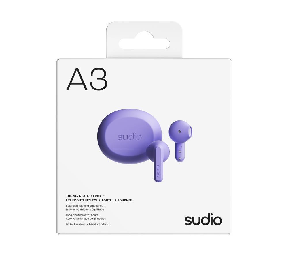 SUDIO A3PRPL Wireless Bluetooth Noise-Cancelling Earphones - Purple image number 3 of 5