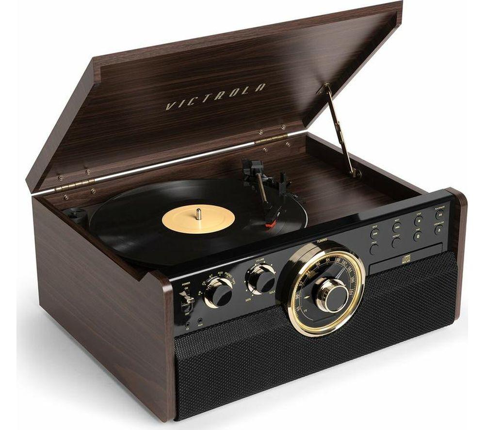 Victrola Empire 6-in-1 Wood Mid Century Modern Bluetooth Record Player with 3-Speed Turntable, CD, Cassette Player and Radio | Espresso | VTA-270B-ESP-INT - Image 2