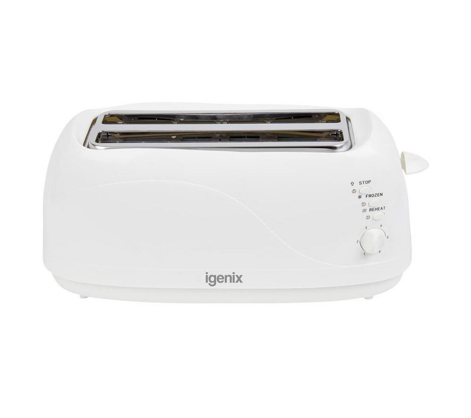 IGENIX IGT0420W Long-Slot 4-Slice Toaster - White