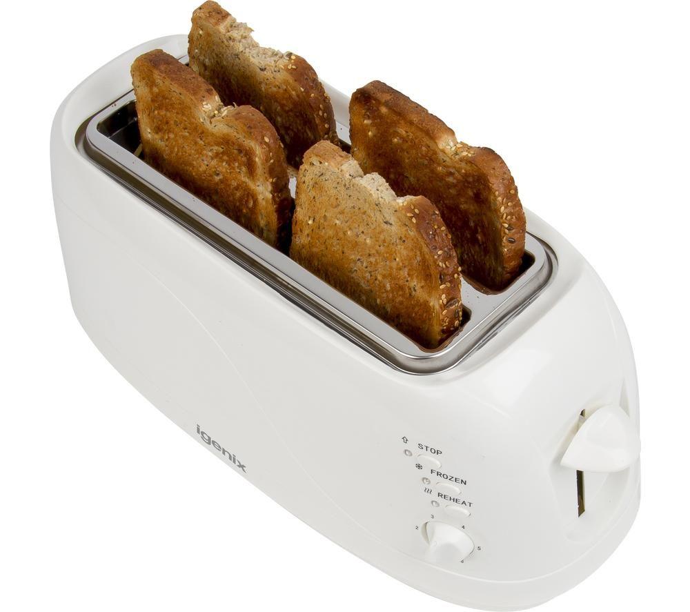 IGENIX IGT0420W Long-Slot 4-Slice Toaster - White image number 3 of 17