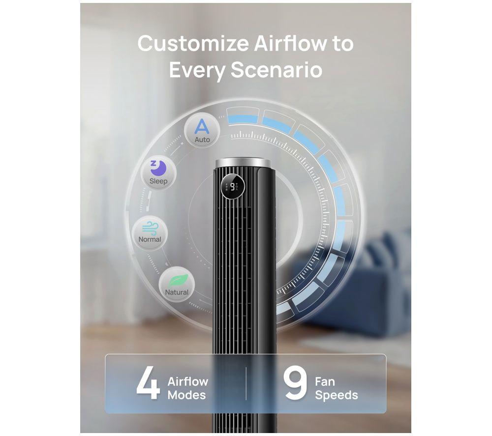 DREO 554S Smart Tower Fan - Black image number 2 of 5