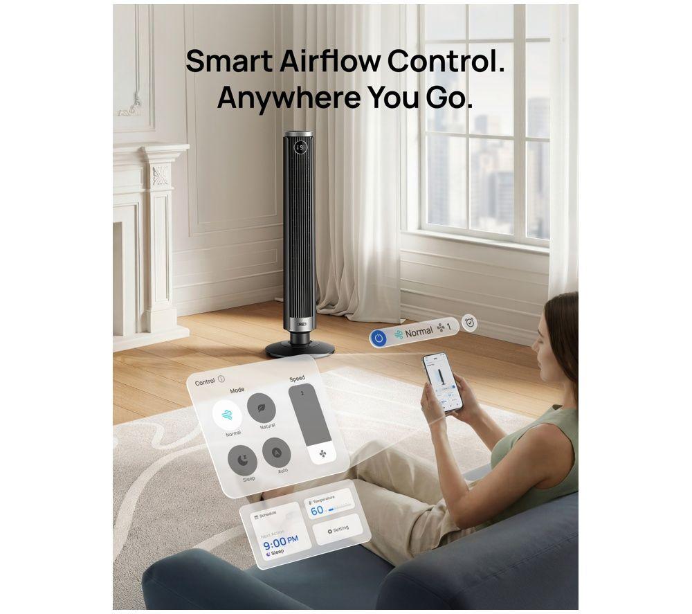 DREO 554S Smart Tower Fan - Black image number 3 of 5