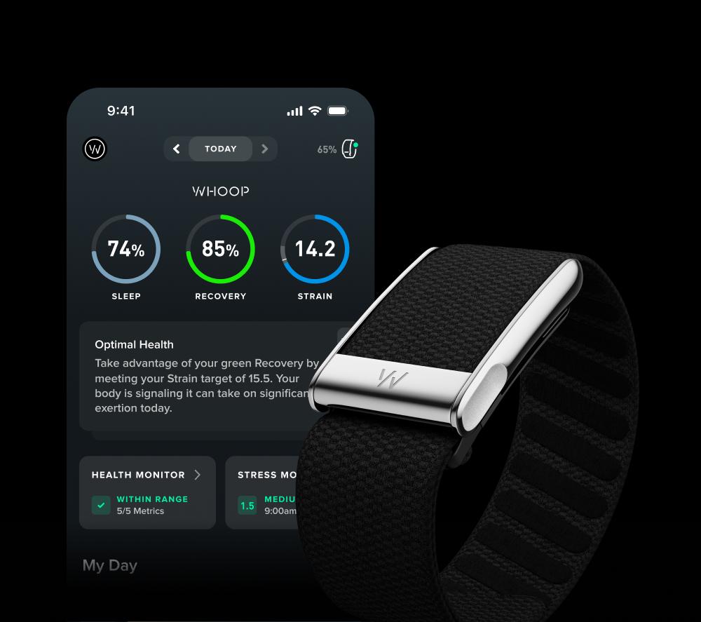 WHOOP Life MG Health & Fitness Tracker with 12-month WHOOP Life Membership - Obsidian & Titanium image number 12 of 13