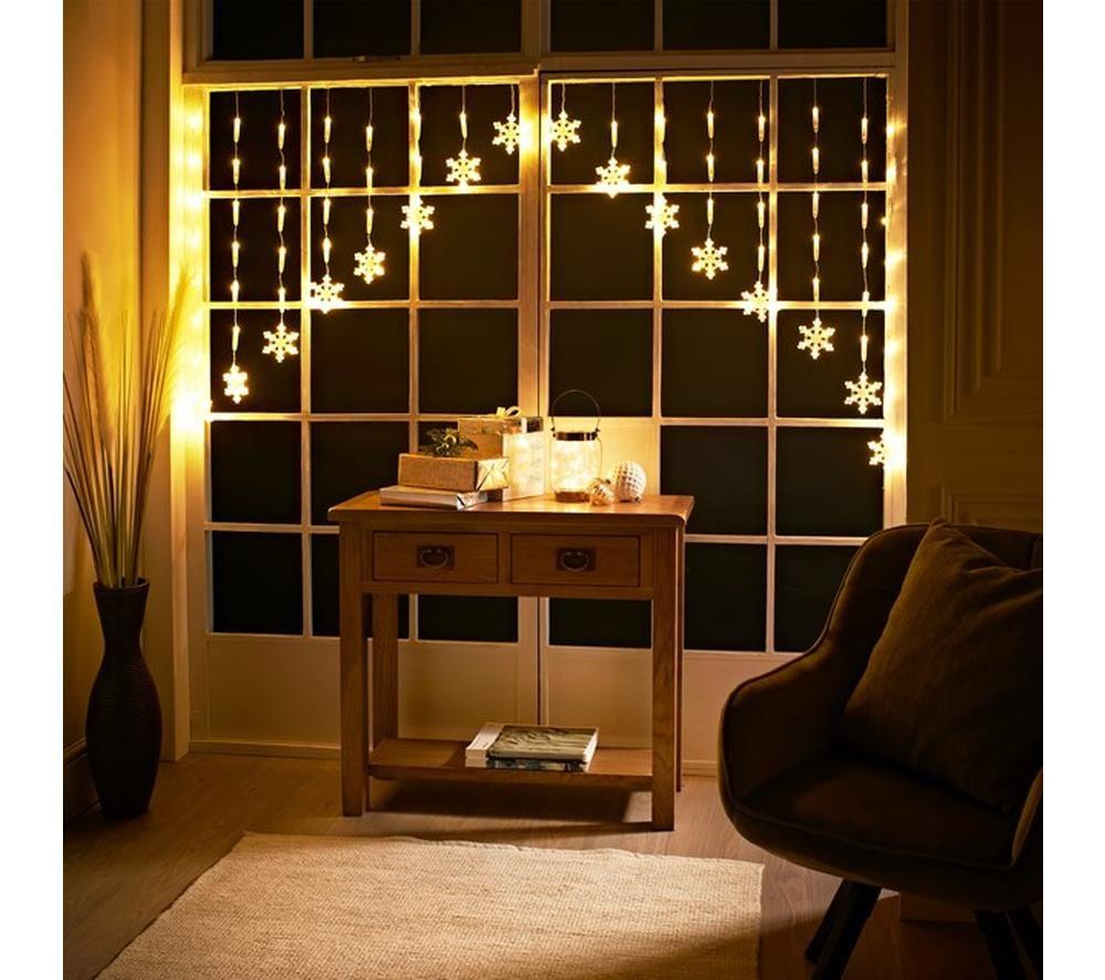 CHRISTMAS WORKSHOP Inverted V Snowflake Curtain Light - Warm White image number 3 of 5