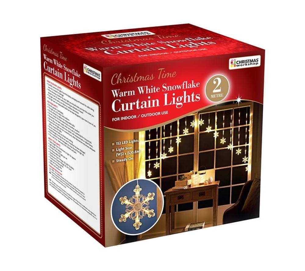 CHRISTMAS WORKSHOP Inverted V Snowflake Curtain Light - Warm White image number 4 of 5