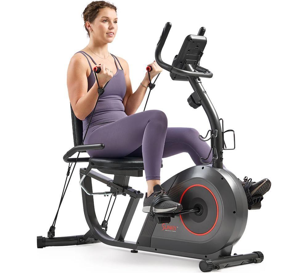 SUNNY HEALTH 16-Level Smart Magnetic Resistance Recumbent Bike - Black image number 2 of 3