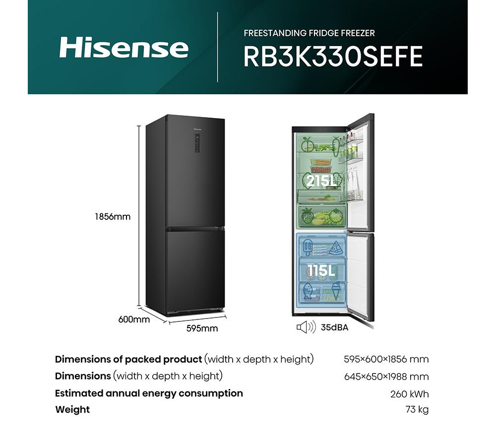 HISENSE KitchenFit RB3K330SEFE Smart 60/40 Fridge Freezer - Black image number 15 of 20