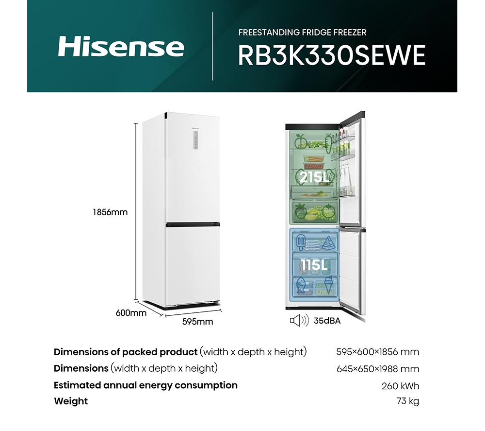 HISENSE KitchenFit RB3K330SEWE Smart 60/40 Fridge Freezer - White image number 15 of 21