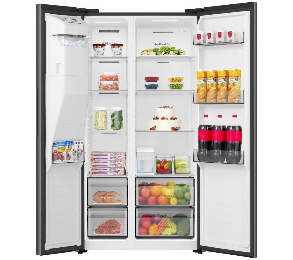 HISENSE PureFlat RS5P528STFE American-Style Smart Fridge Freezer - Black Stainless Steel image number 3 of 6