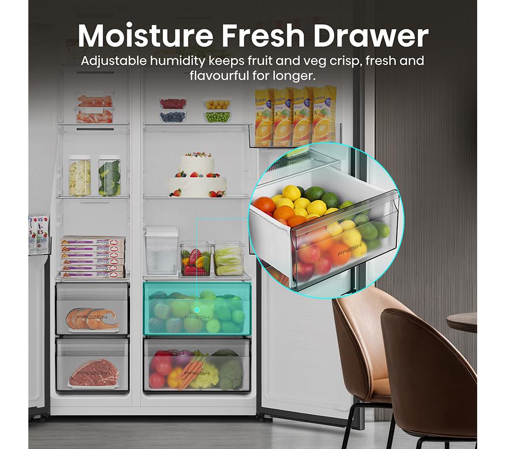 HISENSE PureFlat RS5P528STFE American-Style Smart Fridge Freezer - Black Stainless Steel image number 9 of 19