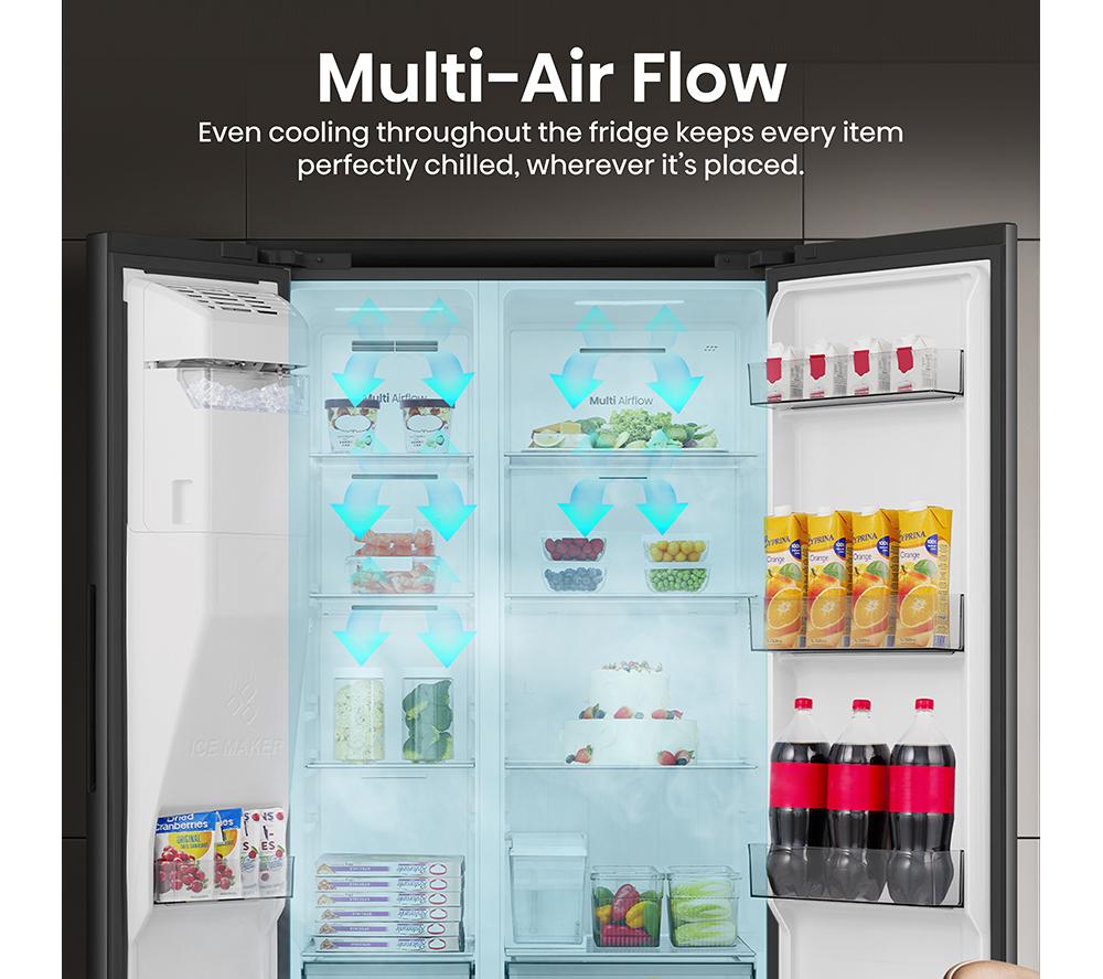 HISENSE PureFlat RS5P528STFE American-Style Smart Fridge Freezer - Black Stainless Steel image number 10 of 19