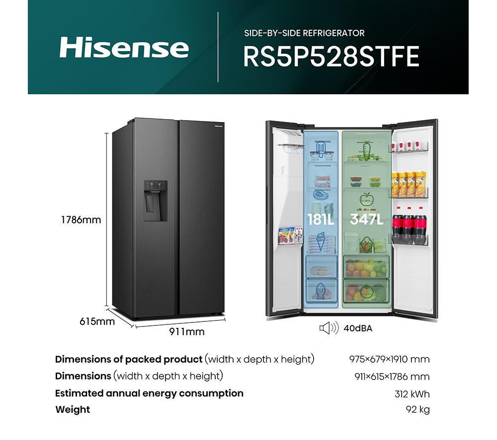 HISENSE PureFlat RS5P528STFE American-Style Smart Fridge Freezer - Black Stainless Steel image number 13 of 19