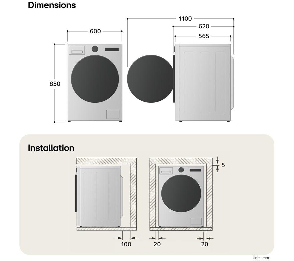 LG Series 5 AI Direct Drive W4X5016TBB 11 kg Washer Dryer - Black image number 9 of 11