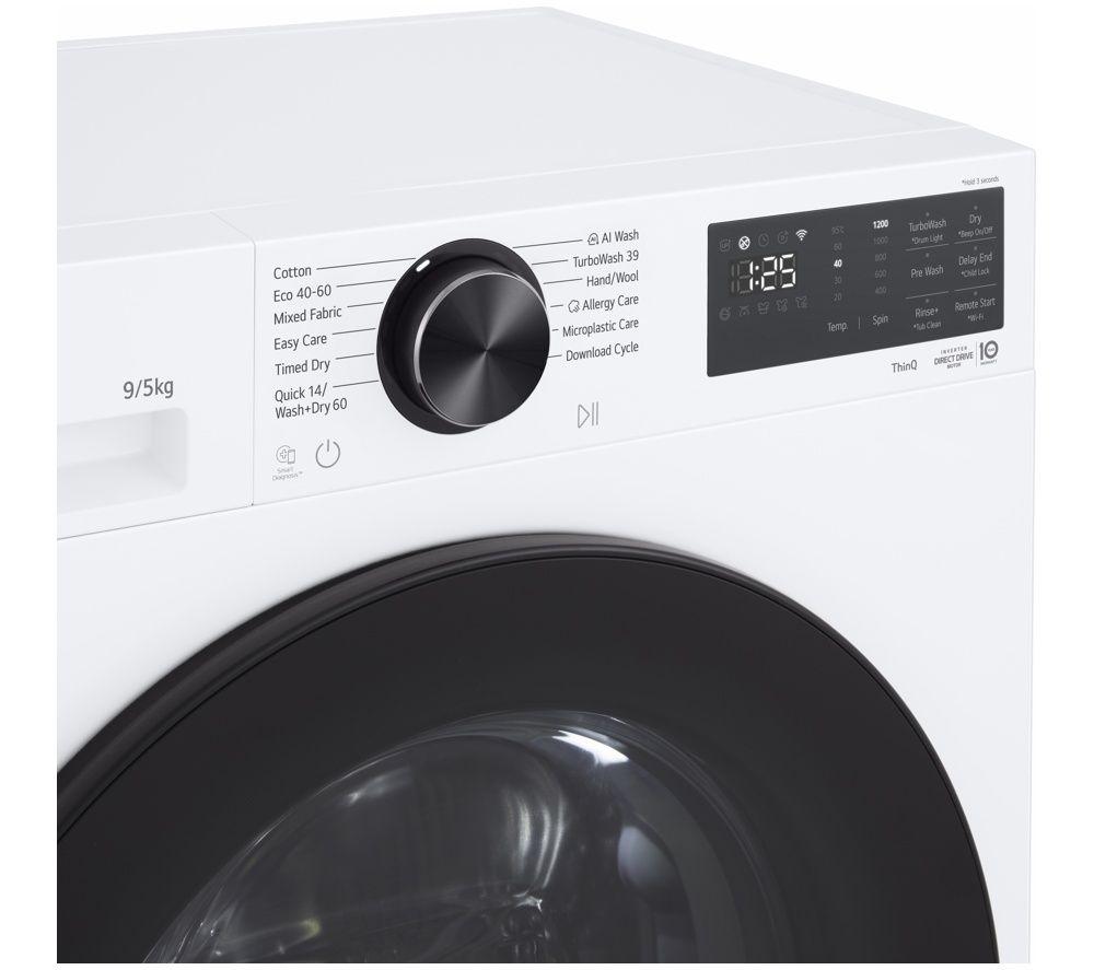 LG ELCTRNC Series 3 Direct Drive W2X5095TLB 9 kg WiFi-enabled Washer Dryer - White image number 3 of 5