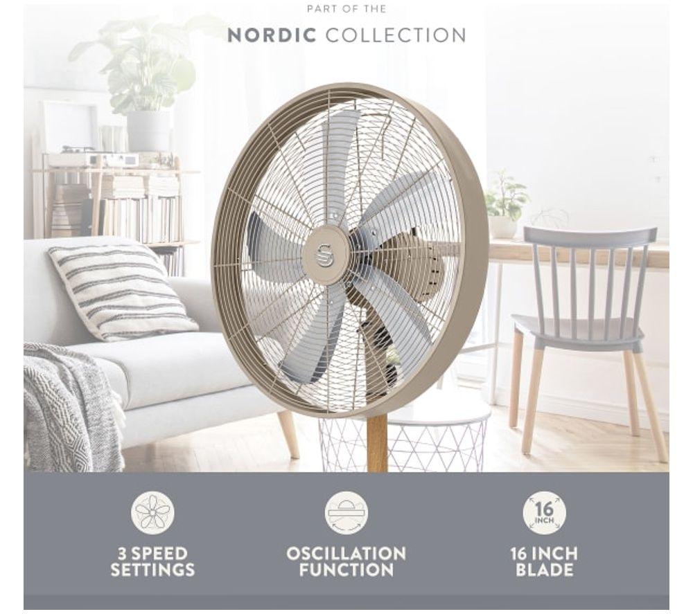 SWAN Nordic SFA16910GRYN 16" Pedestal Fan - Oatmeal image number 2 of 10