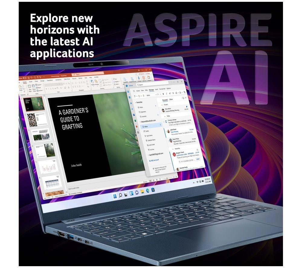 ACER Aspire 14 AI 14" Laptop - Qualcomm Snapdragon X, 512 GB SSD, Blue image number 2 of 8