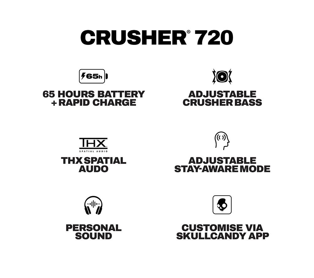 SKULLCANDY Crusher 720 Wireless Bluetooth Headphones - Black image number 12 of 12