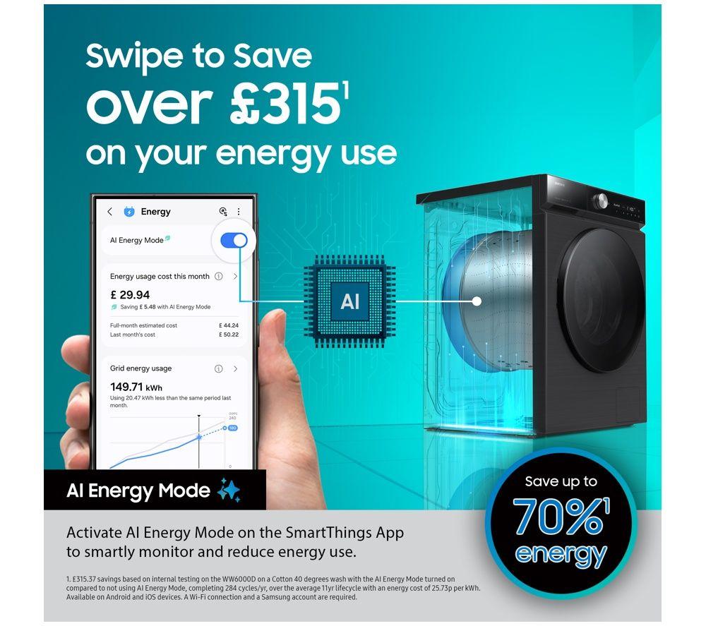 SAMSUNG Series 5 AI Energy Ecobubble WD10HG6U34BEU1 WiFi-enabled 10 kg Washer Dryer - White image number 4 of 9