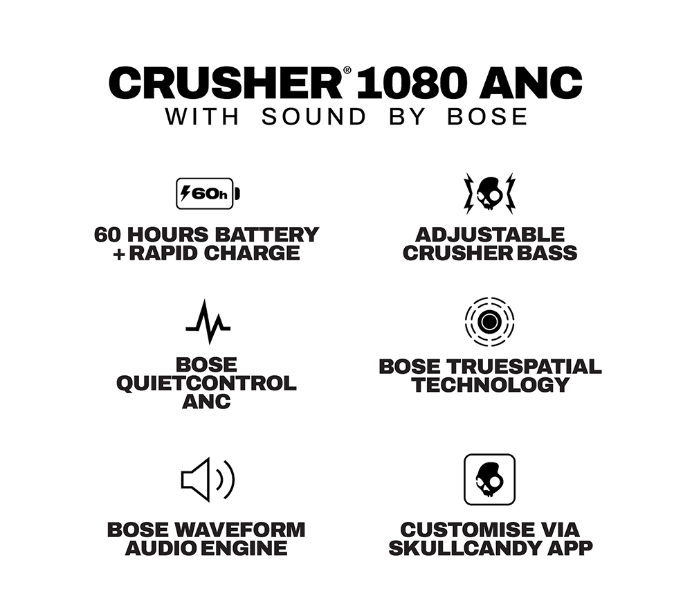 SKULLCANDY Crusher 1080 ANC Wireless Bluetooth Noise-Cancelling Headphones - Black image number 12 of 12