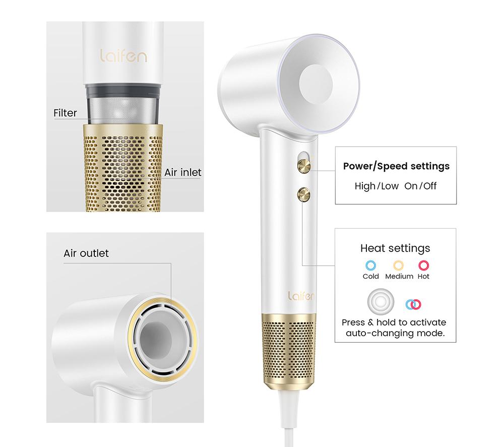 LAIFEN 1HD50-G-UK-PT-003 High Speed Hairdryer - Swift Premium White image number 5 of 6