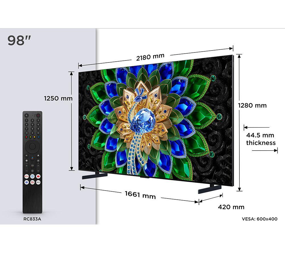 TCL A400U 98" Premium Wallpaper QD-Mini LED 4K HDR Smart Google TV 2026 - 98A400U-UK image number 5 of 6