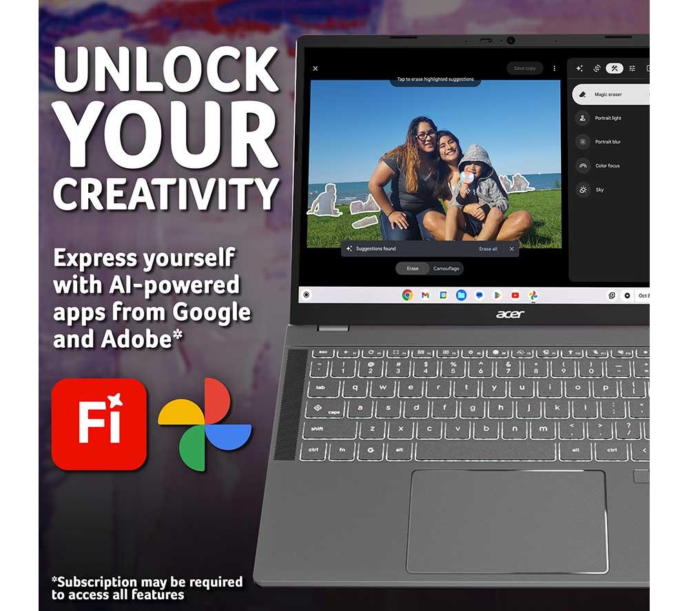 ACER 514 14" Chromebook Plus - Intel&reg; Core&trade; 3, 128 GB eMMC, Grey image number 8 of 12