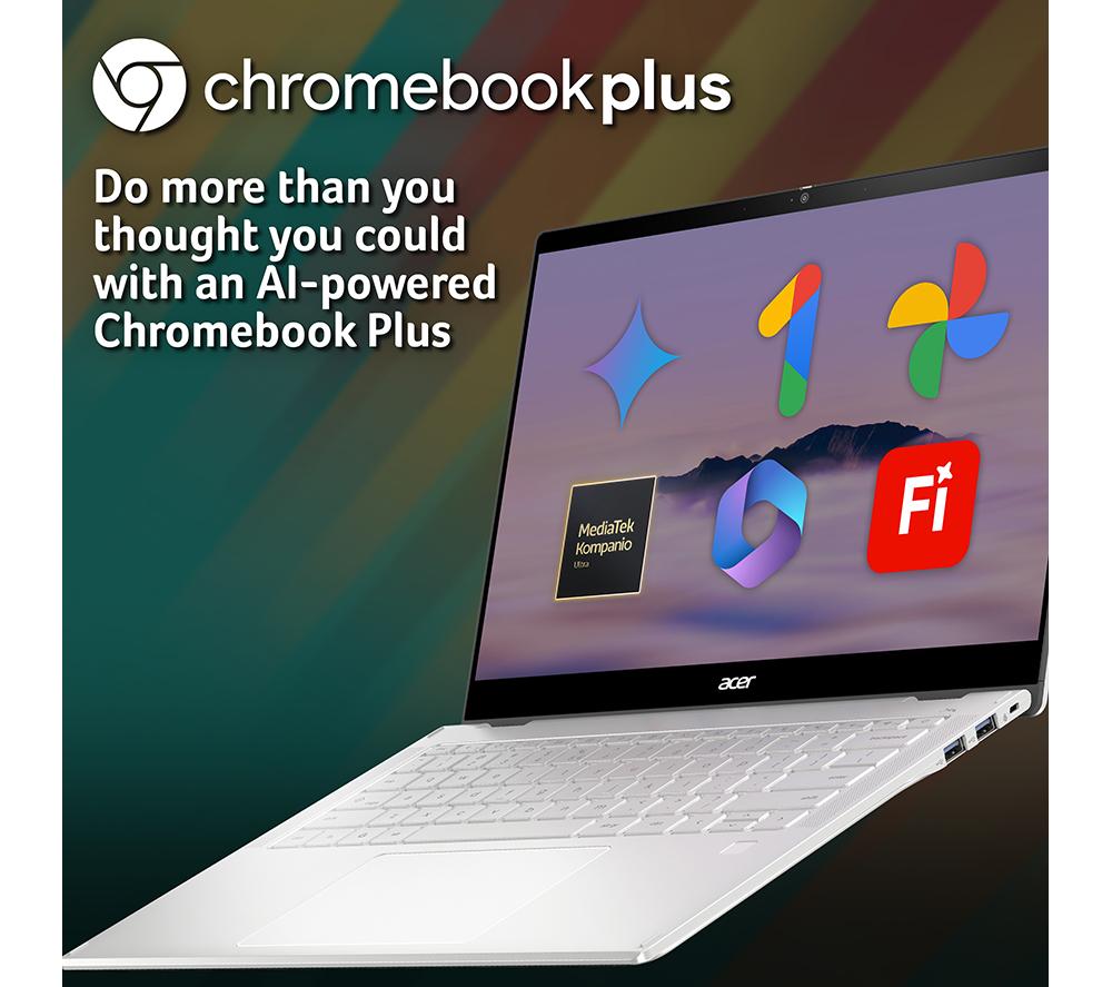 ACER Spin 514 14" 2 in 1 Chromebook Plus - MediaTek Kompanio Ultra 910, 128 GB UFS, Silver image number 2 of 13