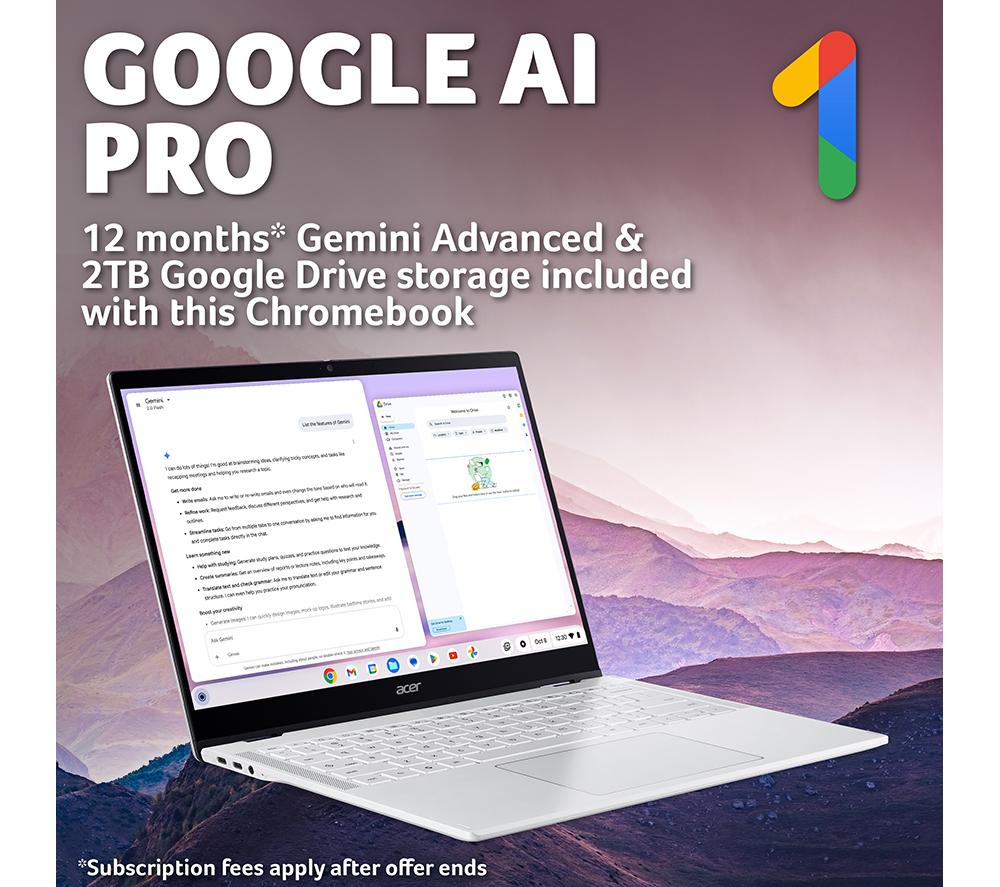 ACER Spin 514 14" 2 in 1 Chromebook Plus - MediaTek Kompanio Ultra 910, 128 GB UFS, Silver image number 5 of 13