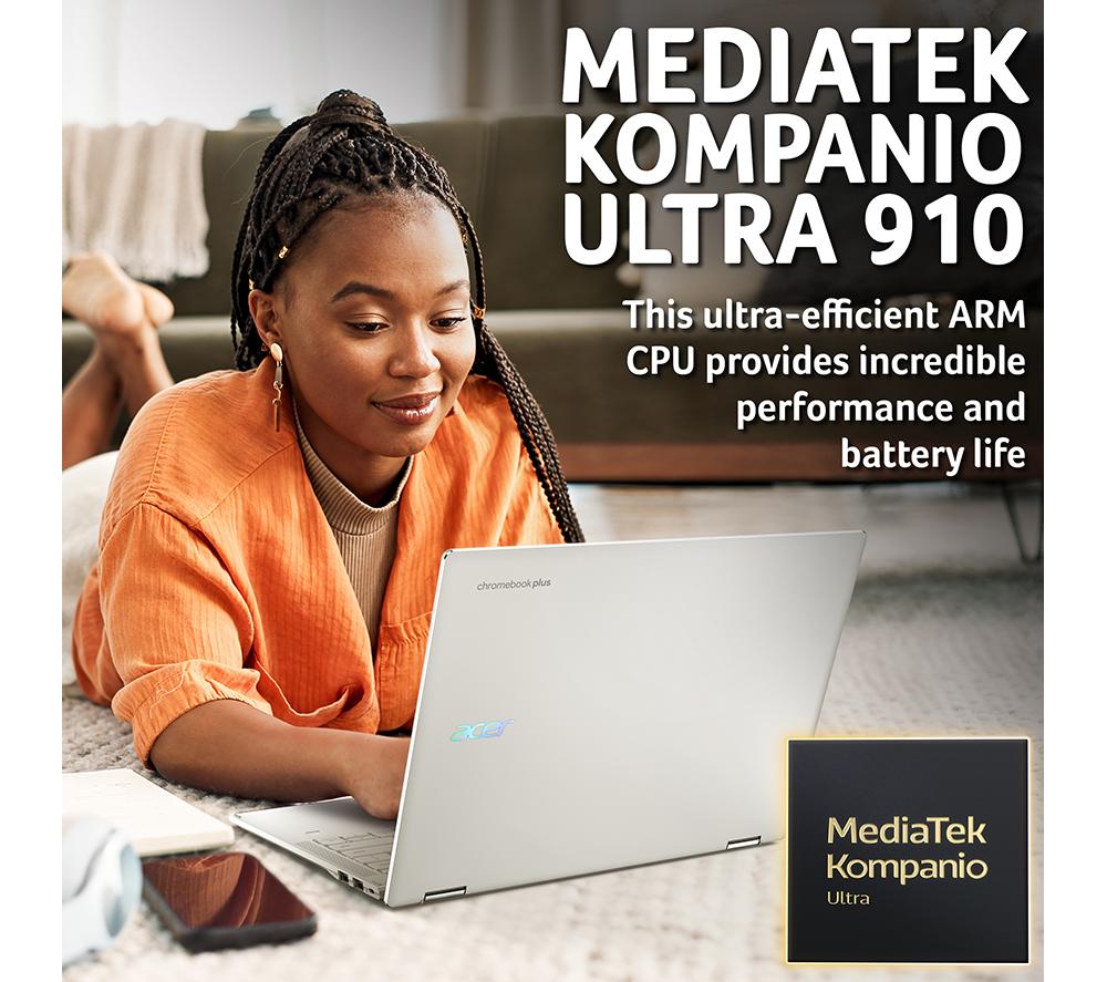 ACER Spin 514 14" 2 in 1 Chromebook Plus - MediaTek Kompanio Ultra 910, 128 GB UFS, Silver image number 7 of 13