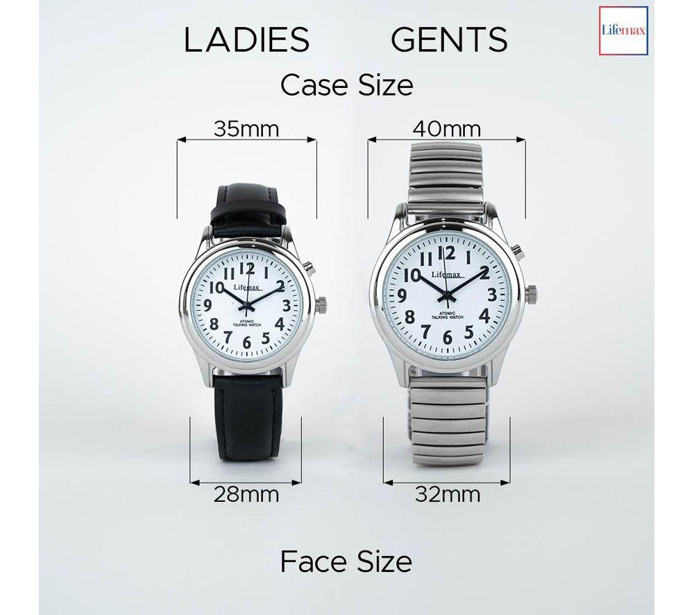 LIFEMAX 407GL Talking Atomic Wristwatch - Black & Silver, Leather Strap image number 3 of 3