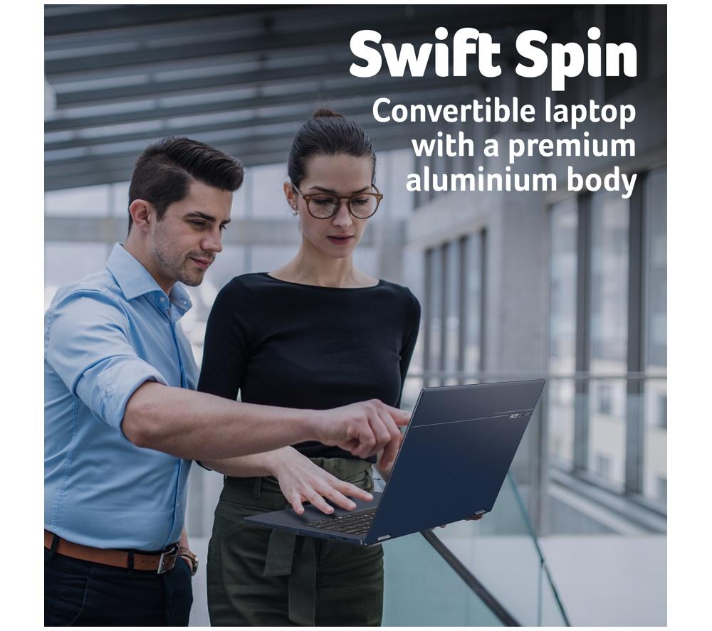 ACER Swift Spin 14 AI 2 in 1 Laptop, Copilot+ PC - Snapdragon X2 Elite, 512 GB SSD, Blue image number 2 of 11