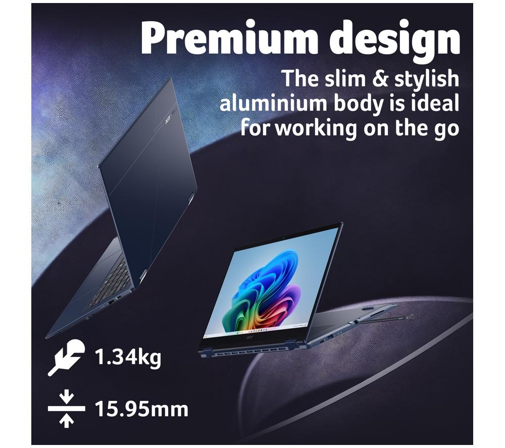 ACER Swift Spin 14 AI 2 in 1 Laptop, Copilot+ PC - Snapdragon X2 Elite, 512 GB SSD, Blue image number 8 of 11