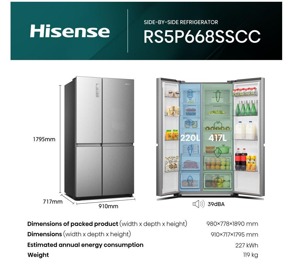 HISENSE PureFlat RS5P668SSCC American-Style Smart Fridge Freezer - Stainless Steel image number 2 of 8