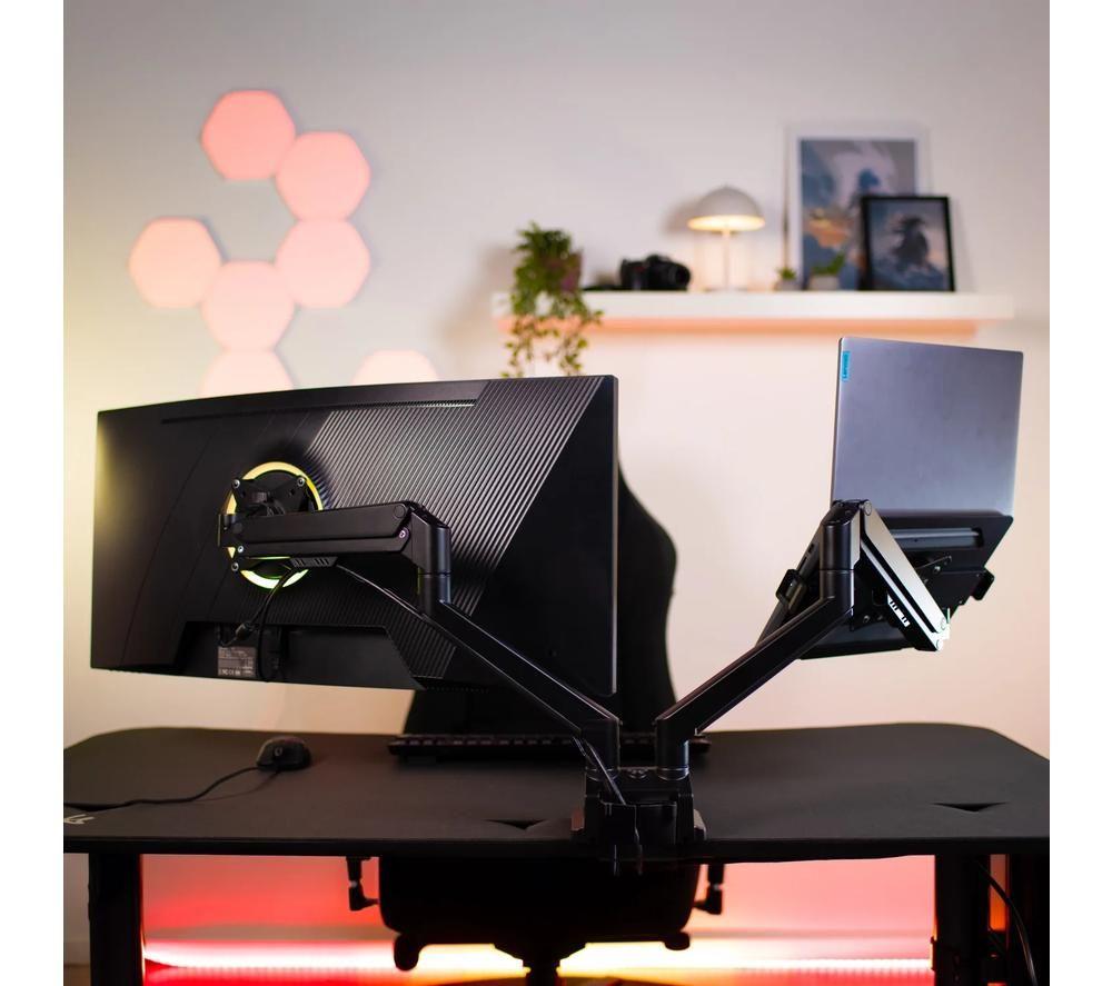 AROZZI Alzare Neo Duo Dual Arm Tilt & swivel 17-34" Monitor Desk Mount - Black image number 2 of 5