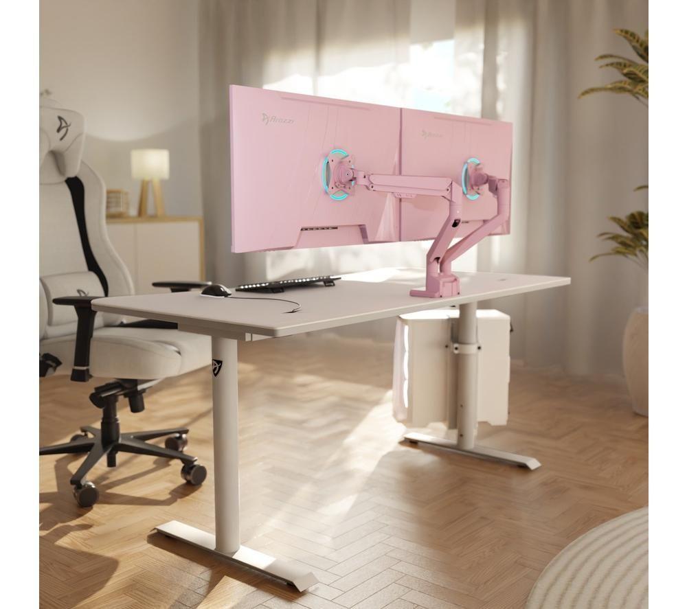 AROZZI Alzare Neo Duo Dual Arm Tilt & swivel 17-34" Monitor Desk Mount - Pink image number 2 of 5