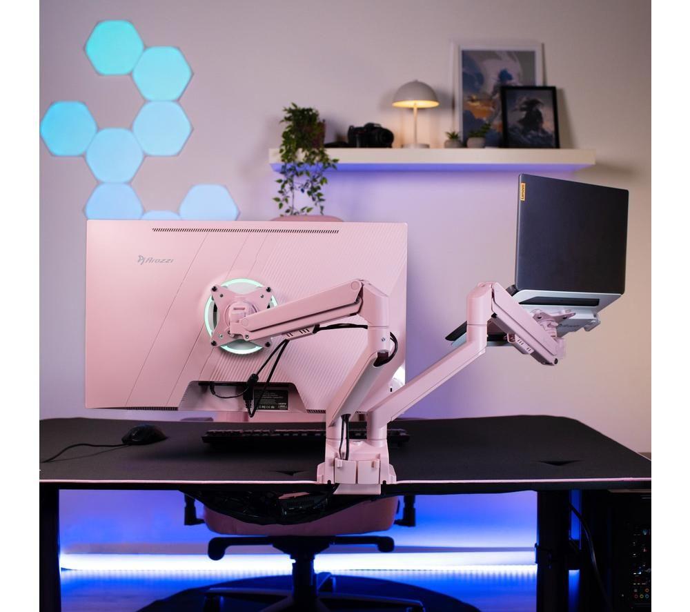 AROZZI Alzare Neo Duo Dual Arm Tilt & swivel 17-34" Monitor Desk Mount - Pink image number 3 of 5