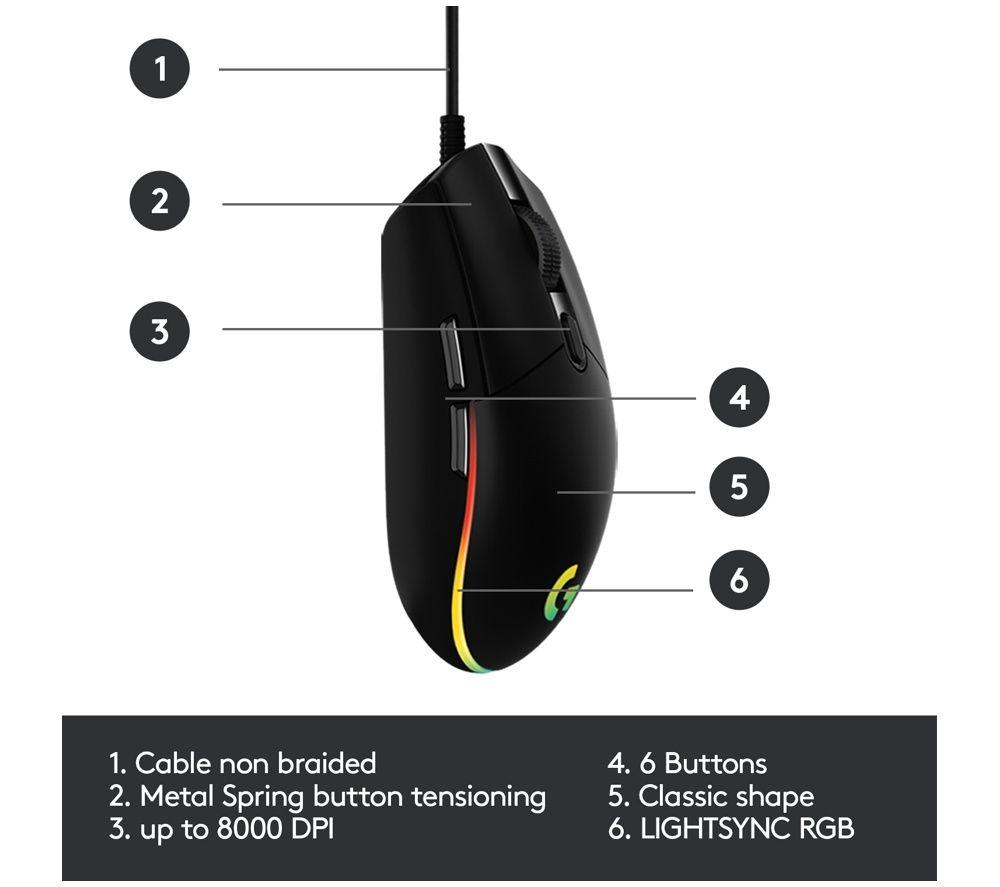 LOGITECH G102 Lightsync Optical Gaming Mouse - Black image number 4 of 7