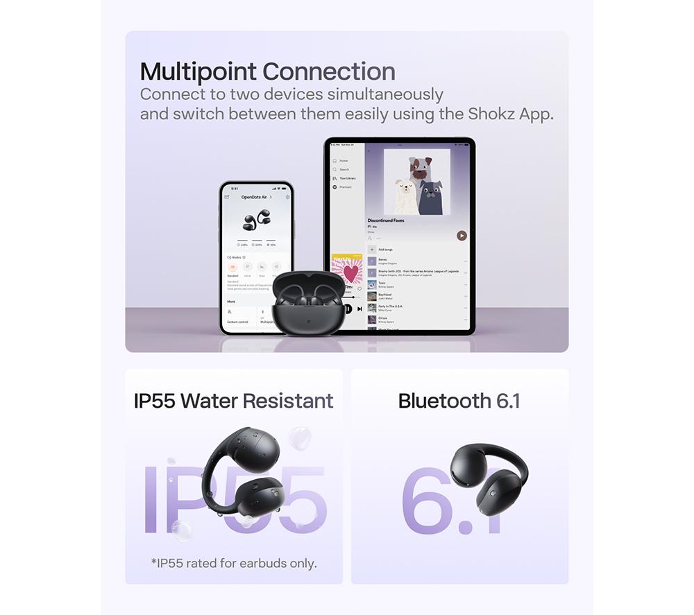 SHOKZ OpenDots Air Wireless Bluetooth Earbuds - Black image number 9 of 11