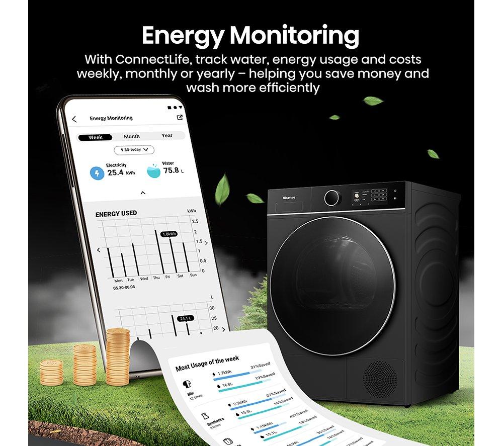 HISENSE 5i Series DH5I904BBBC WiFi-enabled 9 kg Heat Pump Tumble Dryer - Black image number 15 of 32