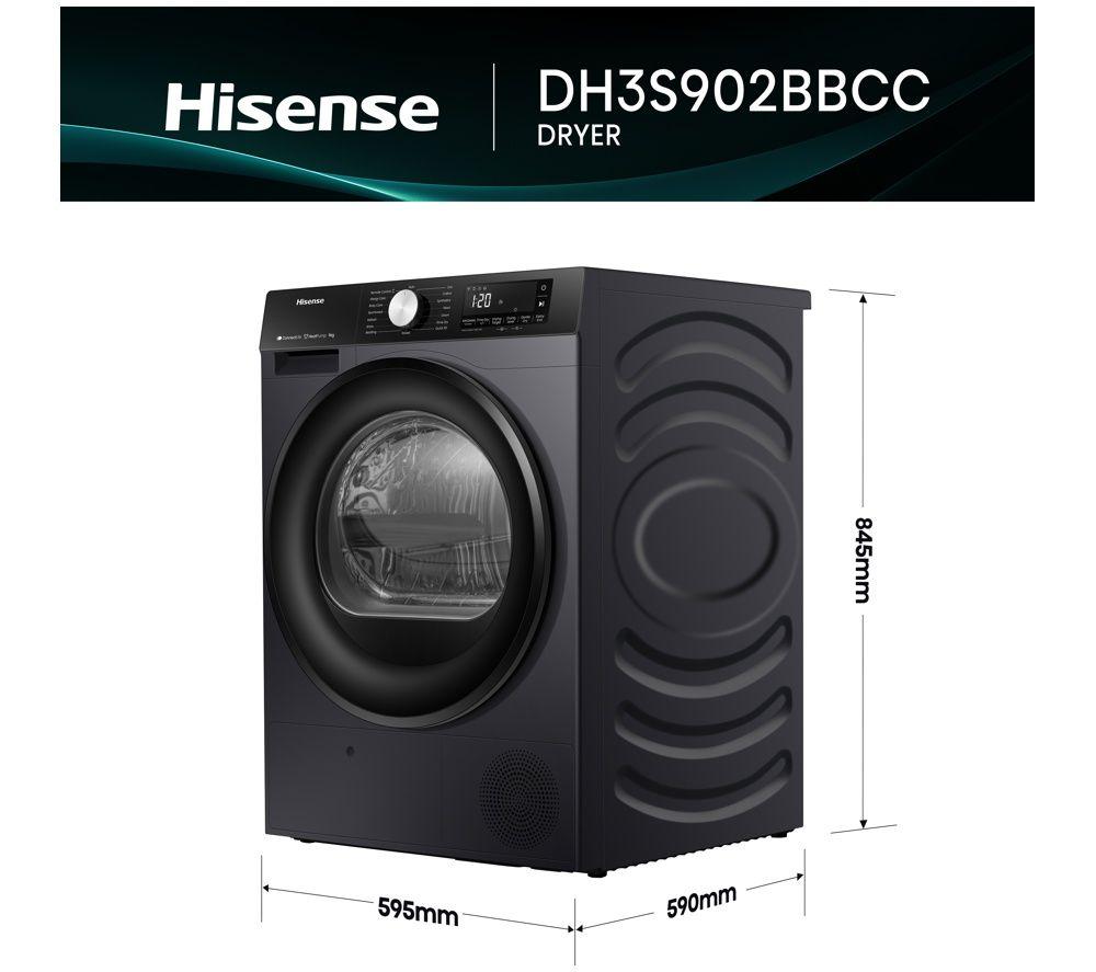 HISENSE 3S Series DH3S902BBCC WiFi-enabled 9 kg Heat Pump Tumble Dryer - Black image number 5 of 6