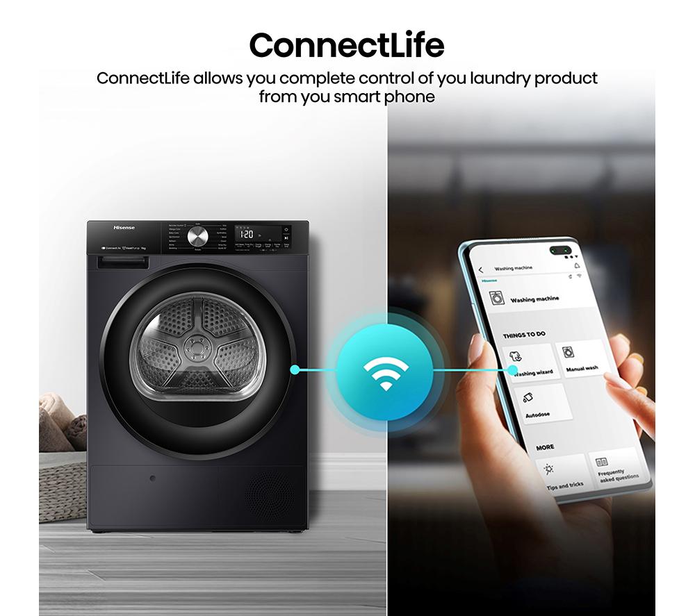 HISENSE 3S Series DH3S902BBCC WiFi-enabled 9 kg Heat Pump Tumble Dryer - Black image number 9 of 22