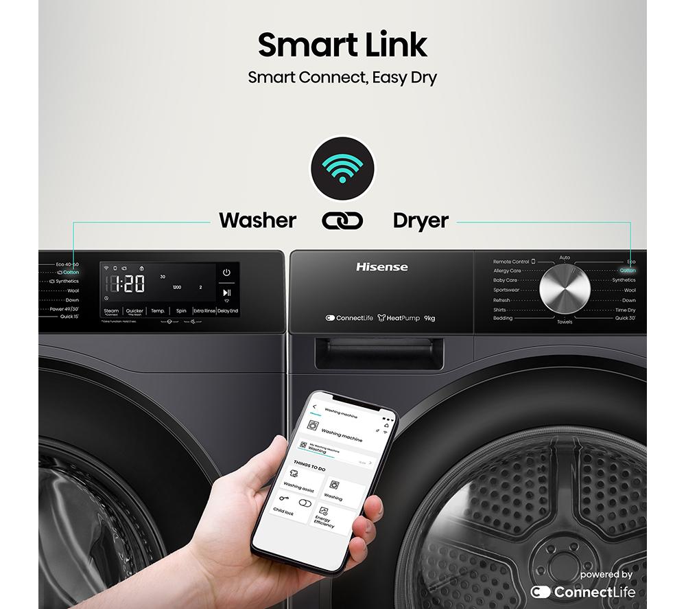 HISENSE 3S Series DH3S902BBCC WiFi-enabled 9 kg Heat Pump Tumble Dryer - Black image number 12 of 22