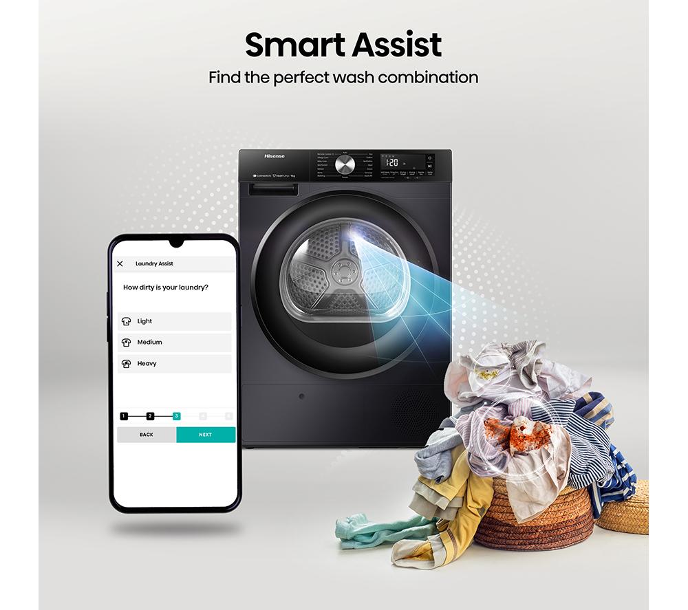 HISENSE 3S Series DH3S902BBCC WiFi-enabled 9 kg Heat Pump Tumble Dryer - Black image number 15 of 22