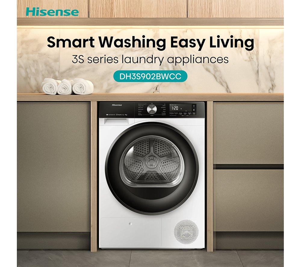 HISENSE 3S Series DH3S902BWCC WiFi-enabled 9 kg Heat Pump Tumble Dryer - White image number 4 of 23